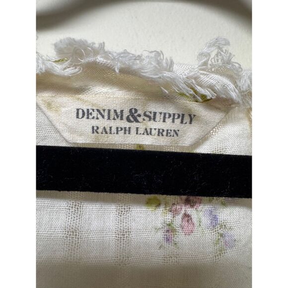 RALPH LAUREN DENIM & SUPPLY Floral Lace Up Peasant Blouse Ruffles, Sz L - Picture 6 of 9